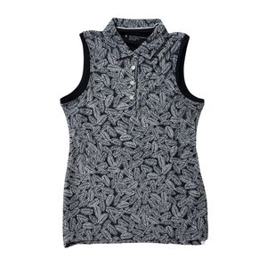 Peter Millar Polo Shirt Sleeveless Women Small Black Palm Frond NWT